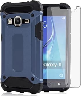 Asuwish Phone Case for Samsung Galaxy Grand Prime J2 Prime with Tempered Glass Screen Protector Cover and Slim Rugged Hybrid Dual Layer Cell Accessories Protective Glaxay 2 2J Plus Women Men Navy Blue