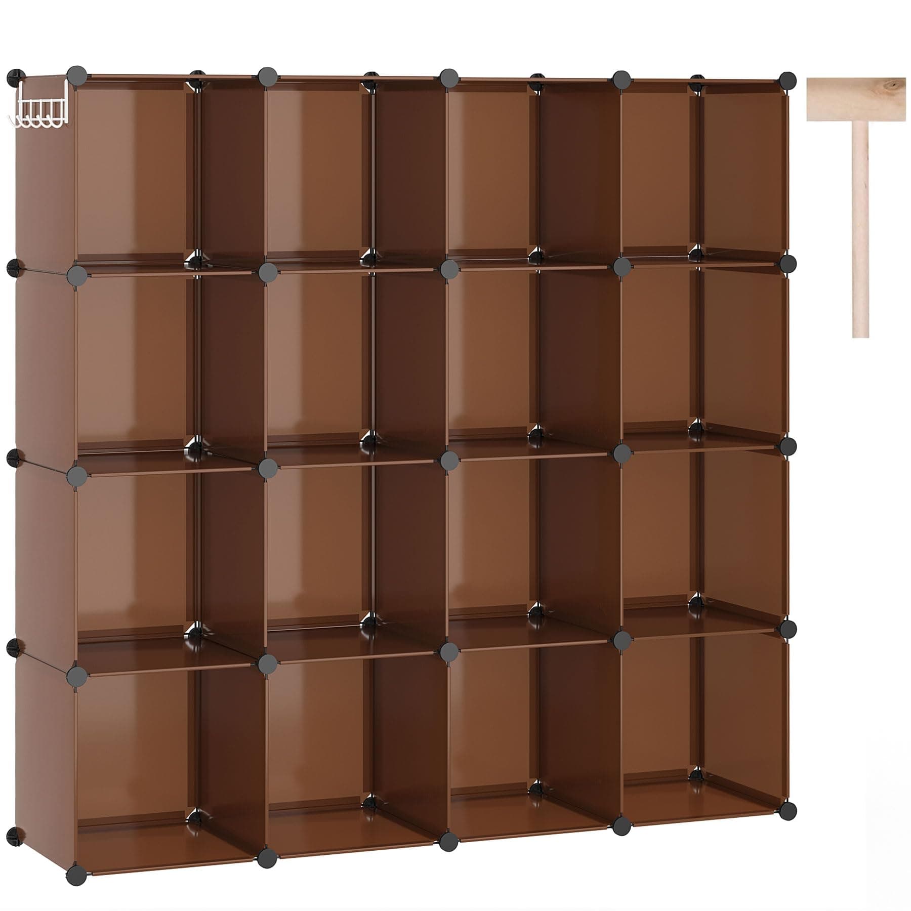 16-Cube Storage Organizer, Plastic Shelves Units, DIY Closet Organizer, Modular Shelves Ideal for Home, Bedroom, 48.4" L 12.4" W 48.4" H Brown UPCS16C