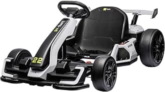 24V Electric Go Kart,300W Powerful Drift Kart for Kids, Electric Pedal Kart,with 300W Strong Motor, Drift/Sport Mode, Big Battery, Eva Tire,Length Adjustmen for Outdoor Racing Toy-White