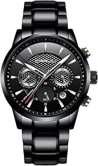 Men's Business Casual Chronograph Quartz Waterproof Wristwatch Black Leather Strap