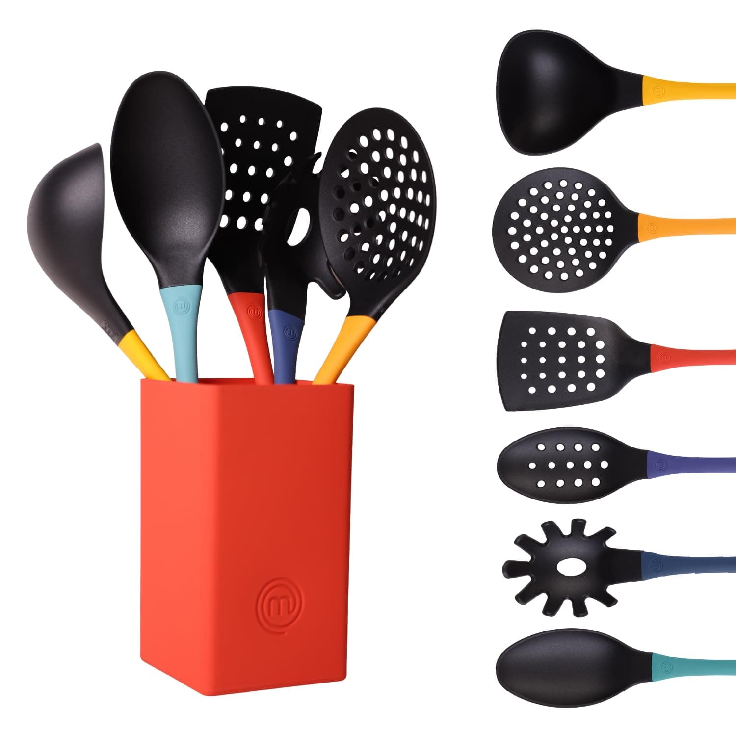 MasterChefKitchen Utensils Set with Holder, Nylon Cooking Utensils Set of 6, Non Toxic & Non Scratch Tools for Non Stick Cookware incl. Cooking Spoons & Spatulas, Heat Resistant, Color Collection