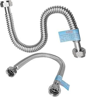 PevePexe 2 PACK, 3/4" FIP x 3/4" FIP x 24" Length Water Line, Stainless Steel Flexible Corrugated Water Heater Connector, Water Heater Hoses 3/4 Inch Flex Pipe Flexible Hose For Water Softener