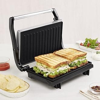 Borosil 800W Prime Grill Sandwich Maker | Can Make 2 Large Sandwich | Made in India, BIS Approved | Nonstick Coated Plates, Even Grilling | Cool Touch Handle | Indicator Light | 2 Years Warranty