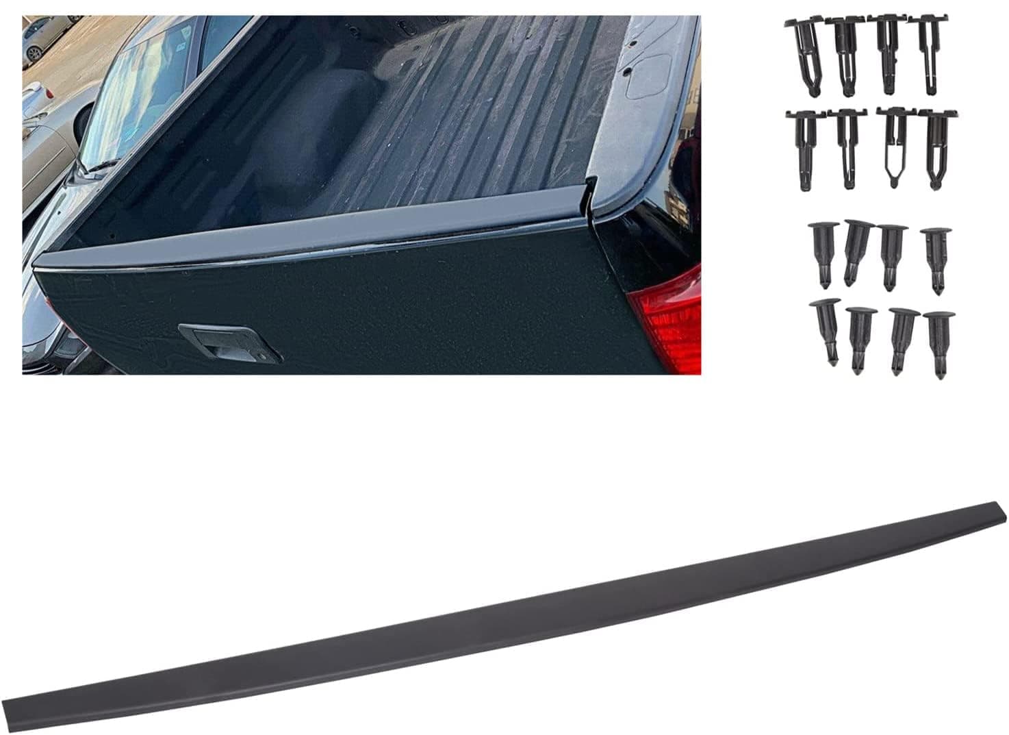 ECOTRIC Tailgate Molding Cap Top Cover Compatible with 2007-2013 Toyota Tundra Tailgate Spoiler Protector W/Retainers Black