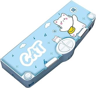 Minache Multifunction Pencil Case, Pencil Box with 2 Compartments for Students - Cartoon Pattern Stationery Set with Pop Out Scissors and Pencil Sharpener, one size