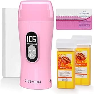 Digital Roll On Wax Kit,Honey Thermostatic Roller Waxing Kit for Sensitive Skin, Depilatory Soft Wax Warmer with 2 Cartridge Refill 10 Wax-removing wipes and 100pcs Wax Strips