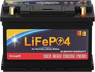 Lithium Start-Stop Car Battery GROUP 48, 12.8V 60Ah 1100CCA LiFePO4 Automotive Battery For Car, Truck, 60 Months Warranty