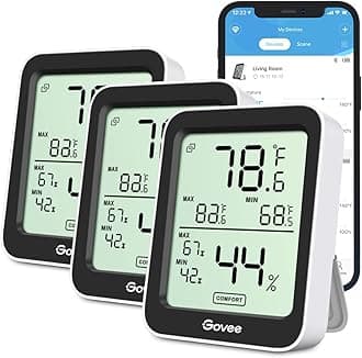 Indoor Hygrometer Thermometer 3 Pack, Bluetooth Humidity Temperature Gauge with Large LCD Display, Notification Alert with Max Min Records, 2 Years Data Storage Export for Room Greenhouse, Black