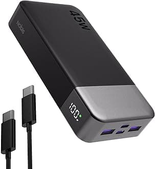 NOBIS Power Bank, 45W 20000mAh Portable Charger, USB C Fast Charging, 4 Ports External Battery Pack with LED Digital Display, Compatible with Laptop, Phone 15 14 13 Pro S23 S22 (Black)