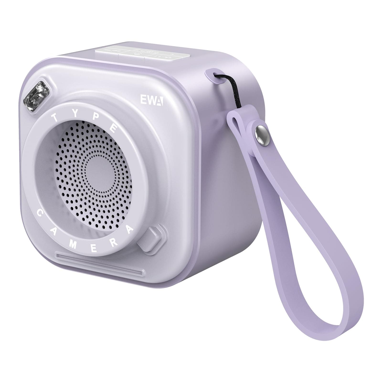 EWA Wireless Mini Bluetooth Speaker with Lanyard, Small Speaker with Bass Radiator, Unique Camera Look, Support TF Card, Small But Loud, Portable Speaker for Home, Party, Travel, Outdoor (LightPurple)