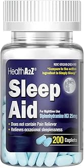 Sleep Aid 200 Caplets | Diphenhydramine HCl 25mg | Regular Strength Sleeping Pills | Safe & Non-Habit-Forming