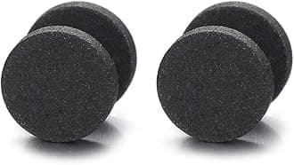 Men Women 6-12MM Black Sand Matt Screw Stud Earrings, Cheater Fake Plugs Gauges Illusion Tunnel