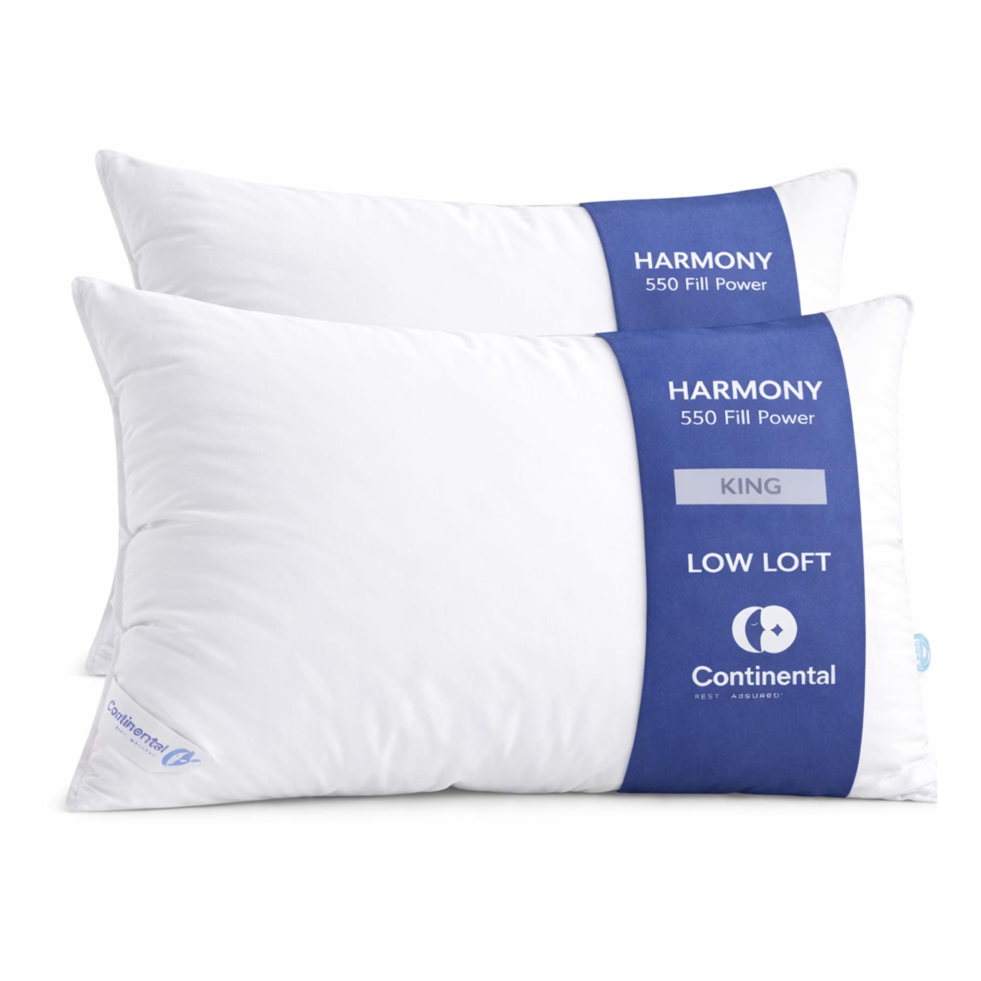 Continental Bedding Harmony White Goose Down Pillow 550 Fill Power Soft Loft 100% Cotton 400 Thread Count Shell King Size 2 Pack Made in USA