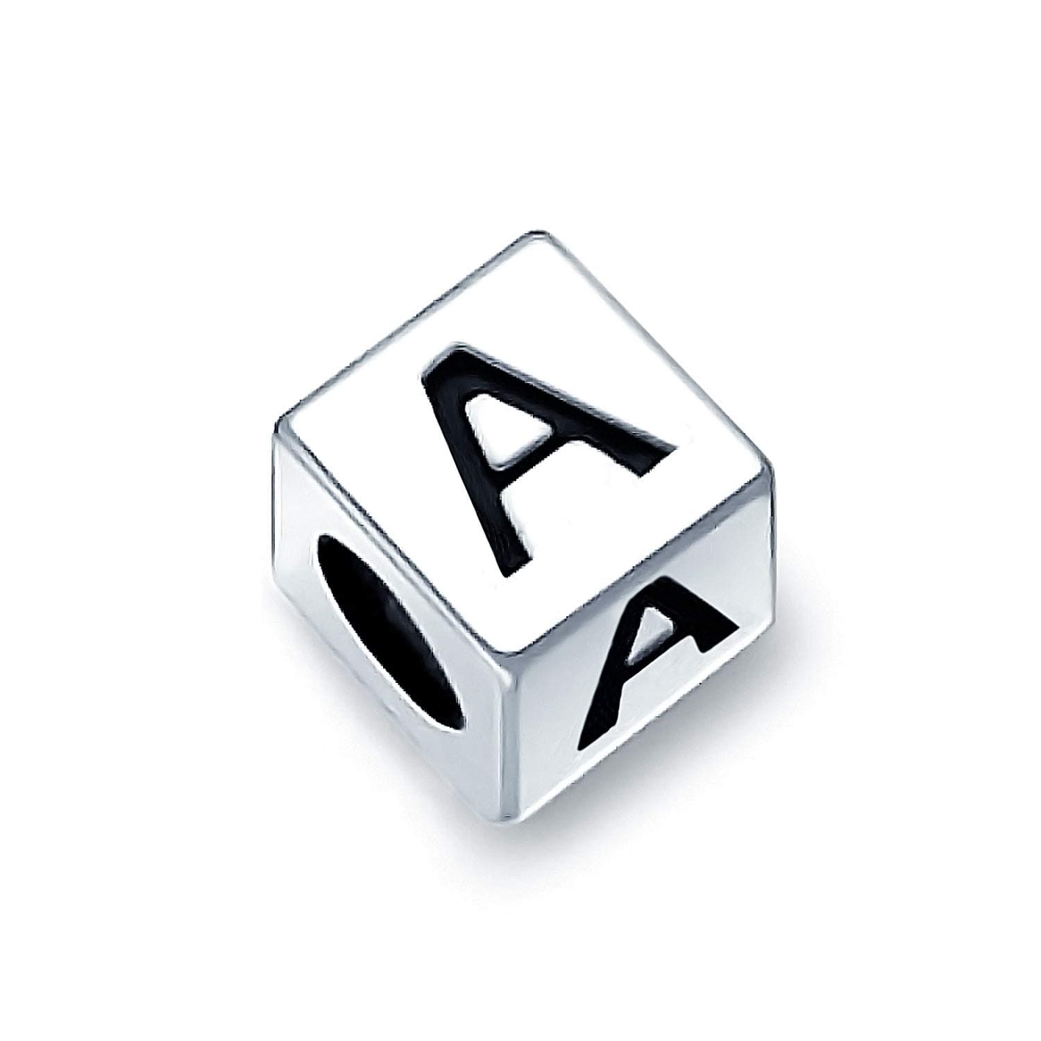 Bling Jewelry Square Cube Block Letter A-Z Alphabet Initial Charm Bead For Women For Teen .925 Sterling Silver For European Bracelet