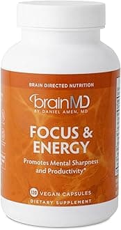 - Dr Amen Focus & Energy - 120 Capsules - Mental Endurance Booster, Promotes Concentration & Attention - Caffeine Free, Gluten Free - 30 Servings