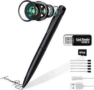 Aiacmea Home Security Pen Camera, 1080P Hidden Cameras with 64GB Memory Card, Surveillance Mini Nanny Camera for Business, Meeting, Learning, Home Security (W10), Black
