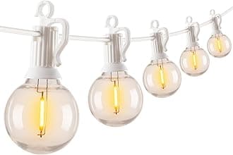 Brightown Outdoor String Lights, 50FT 25 G40 Bulbs Shatterproof Patio Lights, IP65 Waterproof Dimmable Hanging Connectable Globe LED Outdoor Lights for Backyard, Bistro, Porch, Deck, Balcony, White