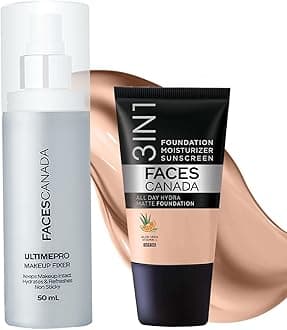 FACESCANADA Waterproof Fix & Finish Kit | Makeup Fixer (50Ml) + Caramel Natural All Day Hydra Matte Mini Foundation (18Ml) | Makeup Kit For Women (Combo Pack Of 2 Count)