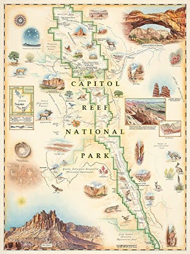 Xplorer Maps Capitol Reef National Park Hand-Drawn Map - Authentic 18x24 Vintage-Style Wall Art - Lithographic Print with Soy-Based Inks - Made in USA
