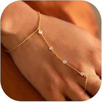 CUEZIY Hand Chain Gold Bracelets for Women Dainty Gold Plated Finger Ring Zircon Adjustable Hand Chain Jewelry for Women Trendy Bracelets for Women Trendy Gold Hand Chain