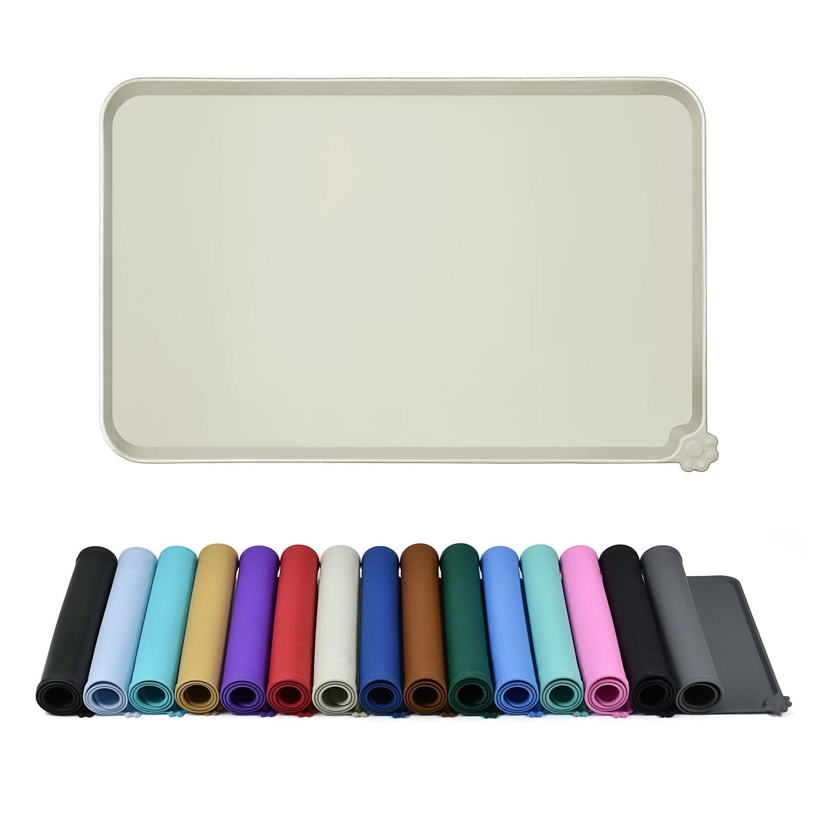 Waterproof Pet Feeding Mat with High Raised Edges, Heavier and Thicker Placemats for Cat Dog Water Bowl with BPA Free, Dogs Cats Food Mats for Messy Drinkers to Prevent Spill and Protect Floors