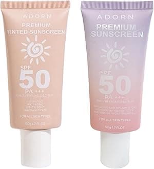 Adorn Premium Sunscreen and Tinted Sunscreen, 50ml Each, 0.88 Ounce (Pack of 2)