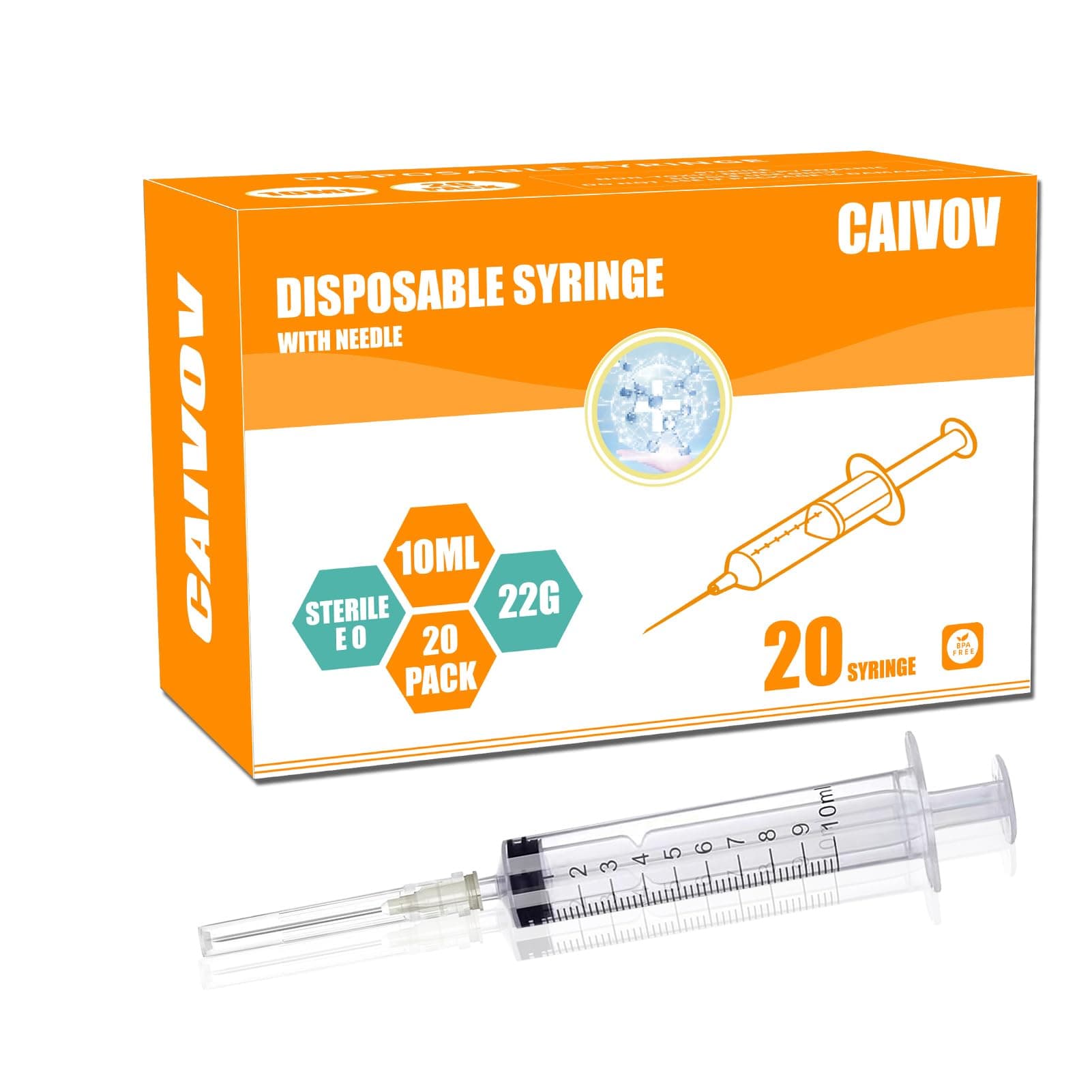 20 Pack 10ml Syringe with Needle, Disposable Syringes with Needle 22G, Syringe for Liquid, Individually Sterilized Wrapped (10 ML, 20 Pack)