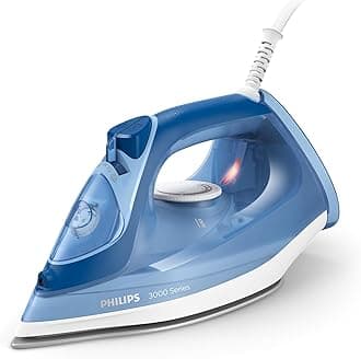 Versuni Philips Steam Iron 3000 Series DST3031/20-2,400 W, Constant Steam Output of 40 g/min, 180 g Steam Burst, Ceramic Ironing Sole, Vertical Steam, Blue