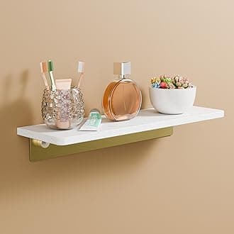 Marble Wall Floating Shelves, Modern Bathroom Organizer, White & Gold Polished Shower Shelf, Rustic Shelf for Bathroom, Shower Room, Living Room, Kitchen, Bedroom