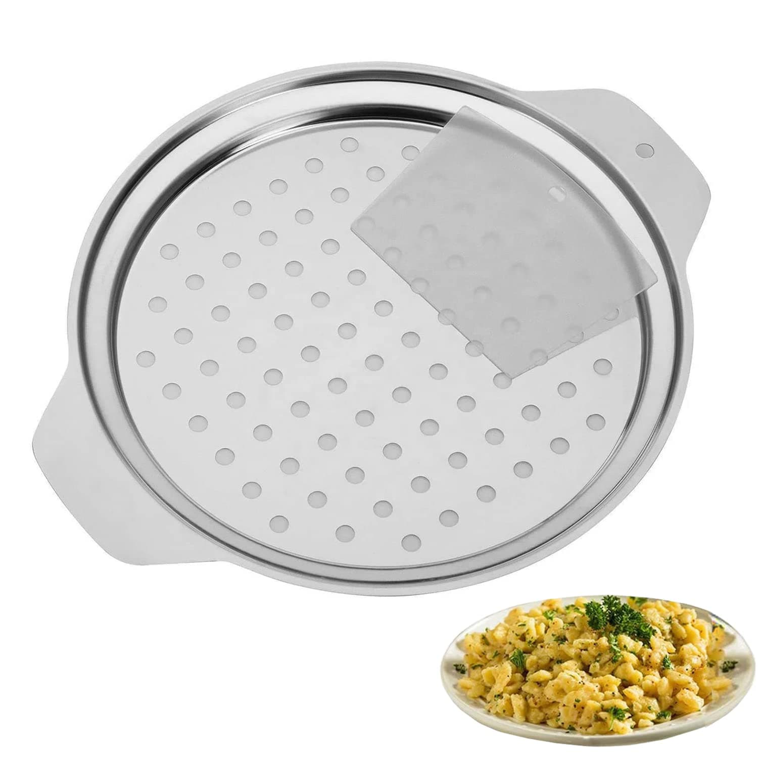 GProME Stainless Steel Spaetzle Maker Lid with Sc, Spaetzle Insert, Spatzle Press German Egg Noodle Maker Pan Pot Spaghetti Strainer,BPA Free
