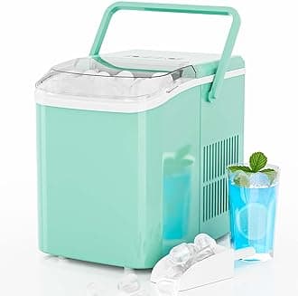 DUMOS Ice Makers Countertop with Handle Ice Machine, Fast in 6 Mins, 26lbs in 24 Hours, Quiet Self-Cleaning, Compact Size Portable for Home, Kitchen, RV, Camping, Green