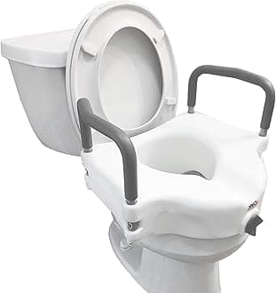 4.5 Inch Raised Toilet Seat with Arms, Supports Up to 300 lbs. Capacity, Elevating and Raising Toilet Seat Riser for Elderly and Handicap, Padded Armrests for Support, White