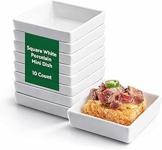 Restaurantware 2.5 Inch Mini Dishes 10 Oven-Safe Square Sauce Dishes - Microwave-Safe Serve Appetizers Desserts or Condiments White Porcelain Tasting Plates For Samples or Individual Portions