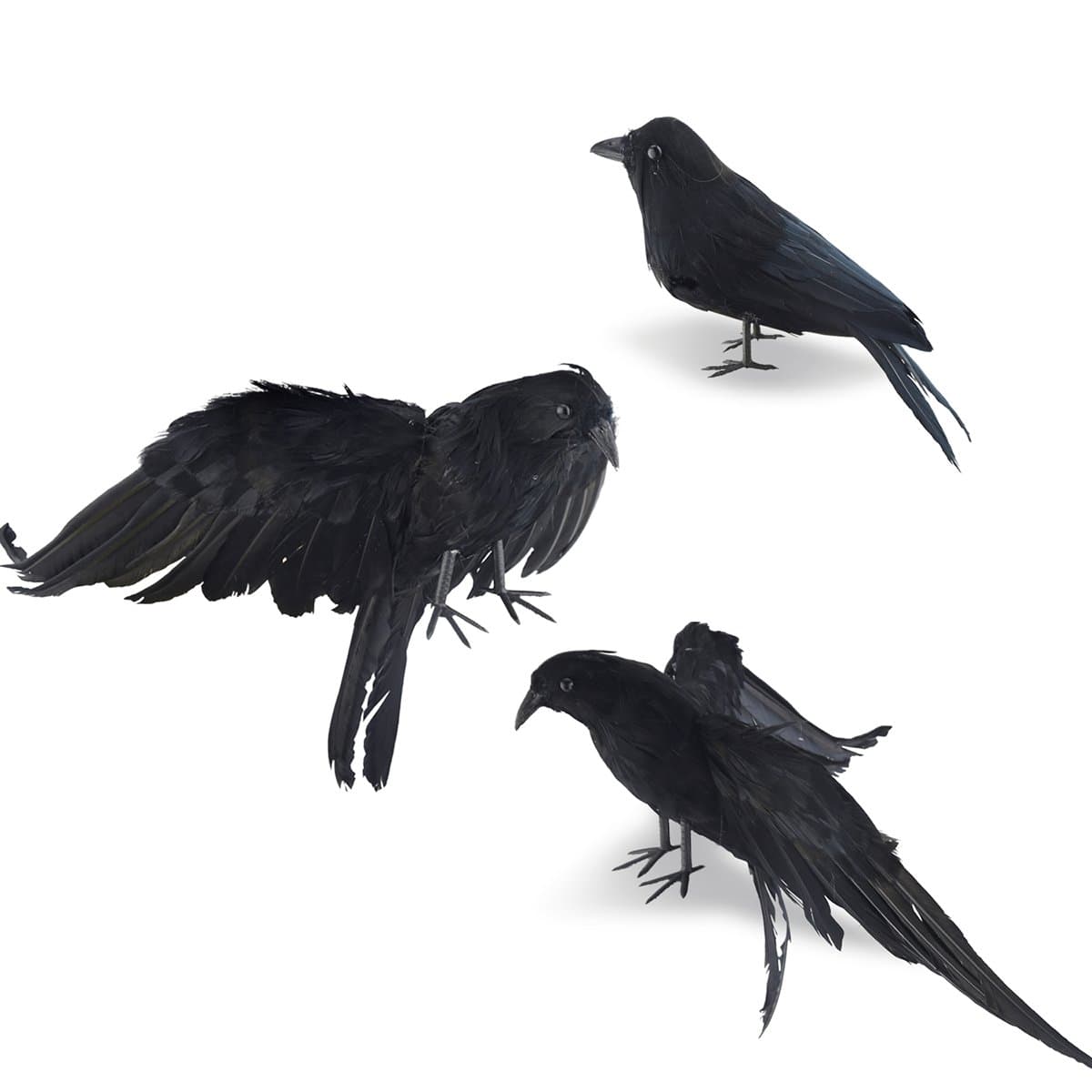 Halloween Crows And Ravens Decor Realistic Handmade Decorations Fake Crows Ravens Prop 3 Pack Black Crows Halloween Decor Feathered Crow Fly And Stand Ravens for Outdoors And Indoors Crow Decoration