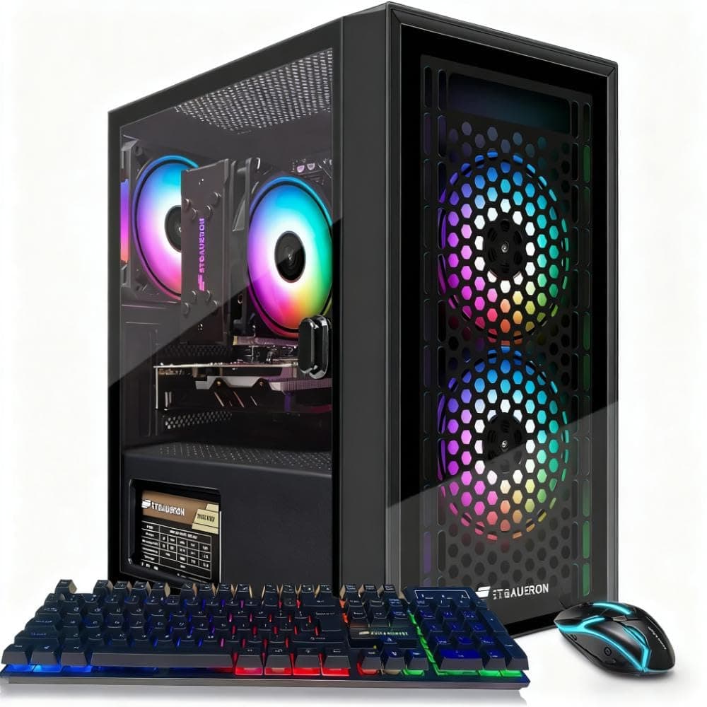 STGAubron Gaming PC Computer Desktop, Intel i7 Xeon E5, Radeon RX 550 4G, 16GB RAM, 512GB SSD, WiFi, BT 5.0, RGB Fan x3, Windows 11 Home, Gaming Computer Tower for Gamer,Streaming