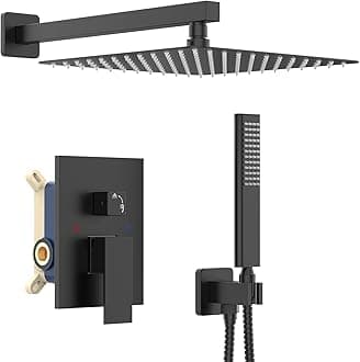 IRIBER Rain Shower System with High Pressure Rainfall Shower Head and Handheld 10 Inch Black