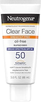 Clear Face Sunscreen Lotion for Acne-Prone Skin, Broad Spectrum SPF 50, Sunscreen for Face & Oily Skin, Oil-,Fragrance- & Oxybenzone-Free, Water Resistant, Matte, Unscented, 3 Fl Oz
