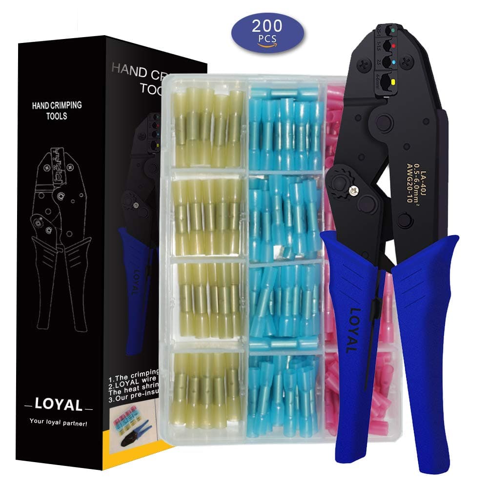 Ratchet Crimping Tool Set, LOYAL Ferrule Crimp Tool with 300 Ferrule Terminal Connectors and Transparent Cable Sleeves (Crimper plier+200 terminals)