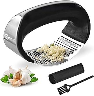 Ever Last® Garlic Press Garlic Crusher Kitchen Garlic Rocker | 304 Stainless Steel | Premium Quality, Ginger Crusher, Ergonomic Handle Garlic Peeler, Cleaning Brush, Easy to Use & Clean Kitchen Tool