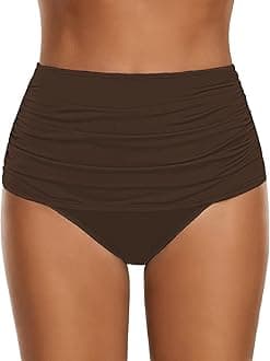 GRAPENT Women's High Waisted Swim Bottom Ruched Bikini Tankini Bottoms Tummy Control Swimsuit Briefs