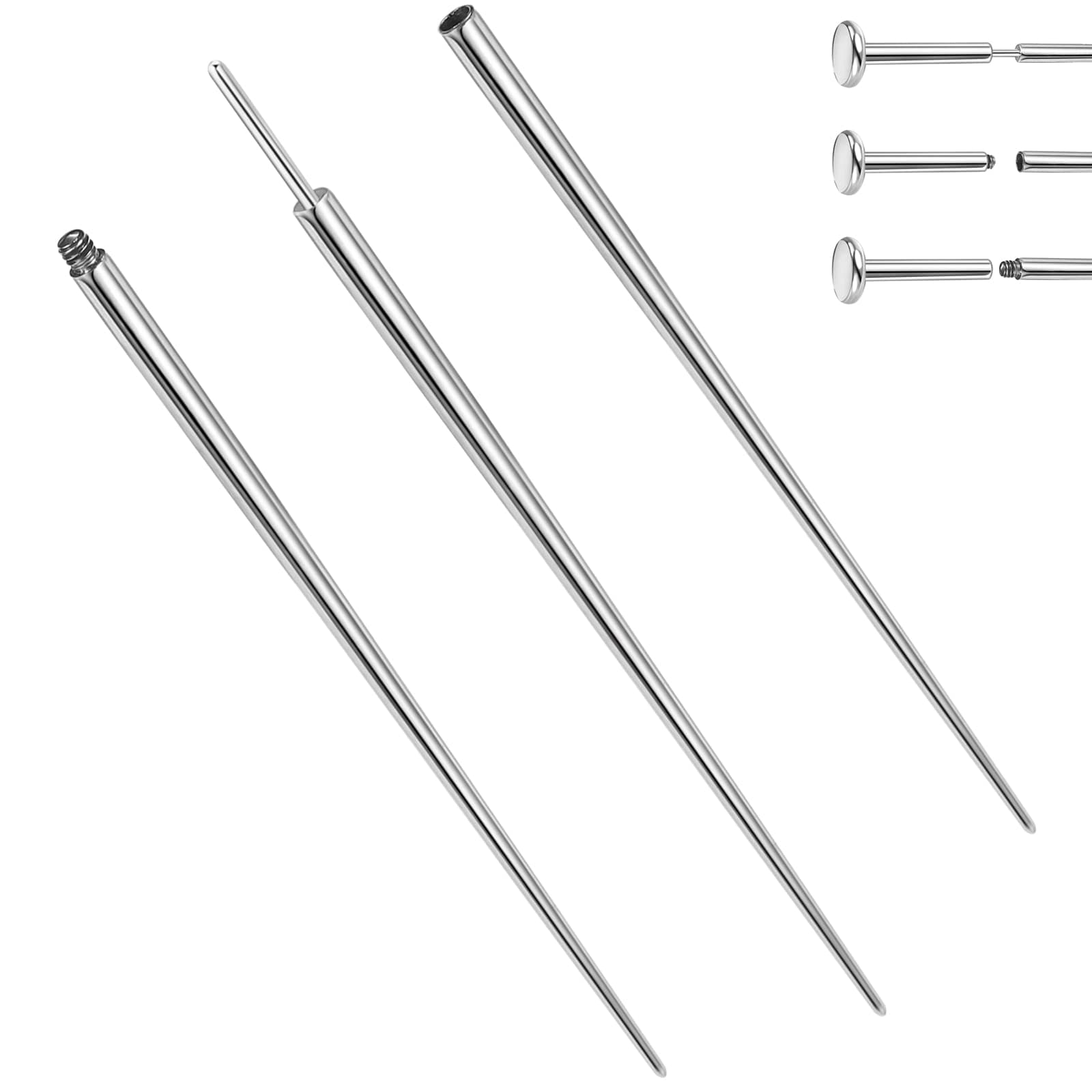 BodyAce 14G 16G 18G Titanium Piercing Taper, Threadless Insertion Pin Screw On Assistant Tool, Body Piercing Stretching Kit for Ear/Nose/Navel/Lip/Eyebrow