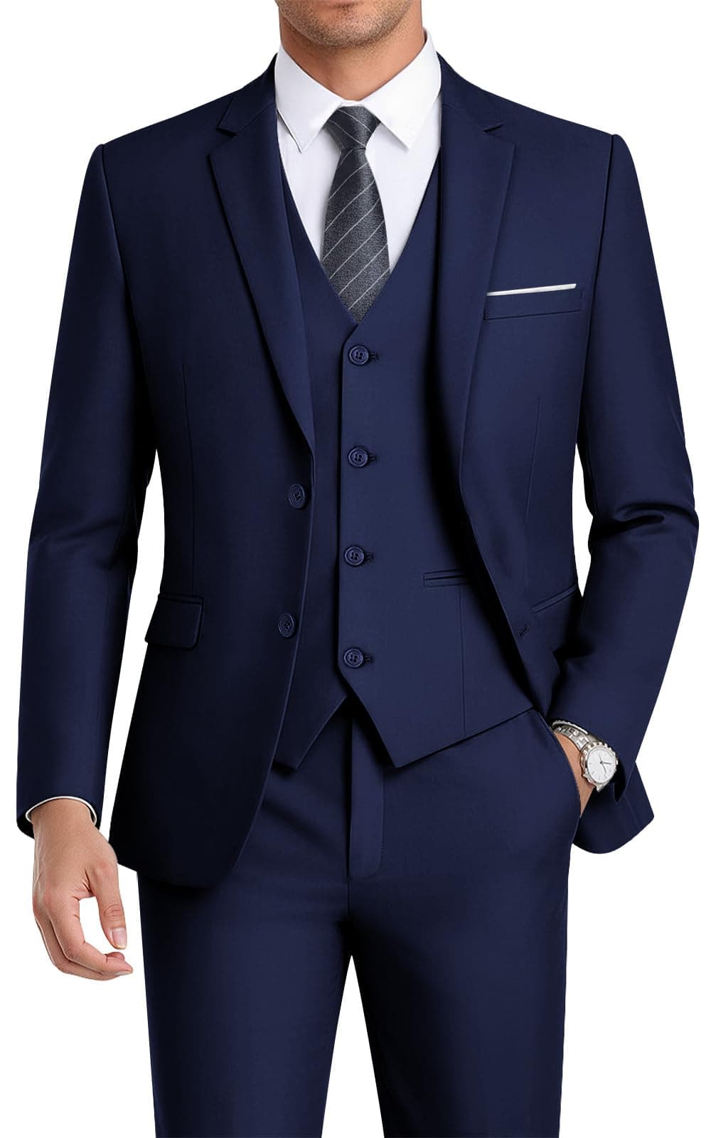Men's 3-Piece Slim Fit Suit Set-2-Button Blazer,Vest & Pants-Formal Wedding,Prom,Party & Business Tuxedo