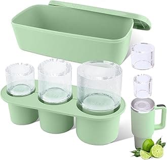 Tcamp Ice Mold for Stanley Cup 30-40 oz Tumbler Cup Ice Mold, Silicone Ice Cube Tray With Lid and Bin for Chilling Cocktails, Whiskey, Drinks, Coffee, Easy Fill and Release Ice Maker (Green)