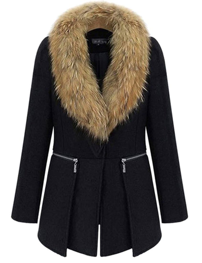Women's Woolen Plus Size Winter Outerwear Jacket Coat Fur Collar (5XL)