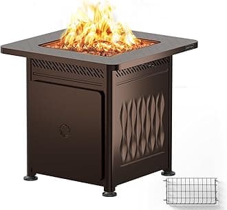 28" Upgraded Outdoor Propane Fire Pit Table | 52,000 BTU Gas Fire Pit Table for Outside with Magnetic Lid | Storage Basket & Lava Rocks | CSA Certified for Patio, Garden & Backyard | Brown