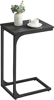 VASAGLE C-Shaped Side Table, Bedside Table, Sofa Side Table, Coffee Table, with Metal Frame, Industrial, for Living Room, Bedroom, Misty Grey and Ink Black LET350B68