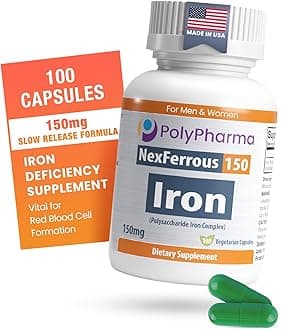 Polysaccharide Iron Complex 150mg for Anemia Support - Prevention & Treatment of Iron Deficiency, Supports Red Blood Cells Formation, Gentle on the Stomach, High Potency, USA-Made, 100 Capsules
