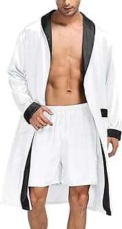 Men's Satin Robe with Shorts Set Silky Kimono Bathrobe Lightweight Soft Sleepwear