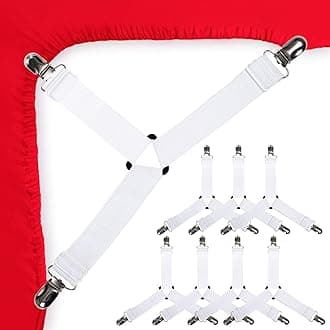 Bed Sheet Holder Corner Straps - 8 pcs White, Mattress Cover Clips to Hold Sheets in Place, Adjustable Bed Bands, Elastic Fasteners/Grippers/Suspenders Fitted for Bedding, Keepers, Bedsheet Tie Downs