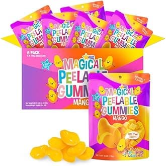 Sophiepops & Gumdrops Magical Peelable Mango Gummies, Gummy Fruit Snack, Mango Peeling Candy for Kids and Adults, Fat, Nut and Gluten Free Snacks for Kids Snack Box, Any Party or On-The-Go, 6 oz, 6 pack